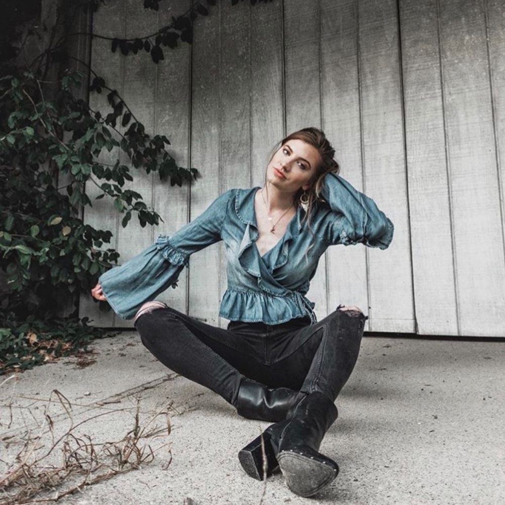 Denim Wrap Bell Sleeved Top